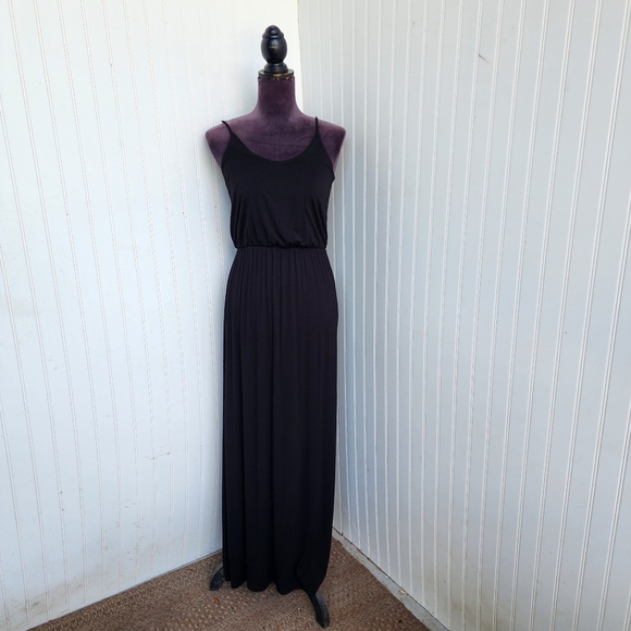 Lush Women's Tank Gathered Waist Maxi Dress Stretch Long Stretch Black Comfor XS - Picture 1 of 10